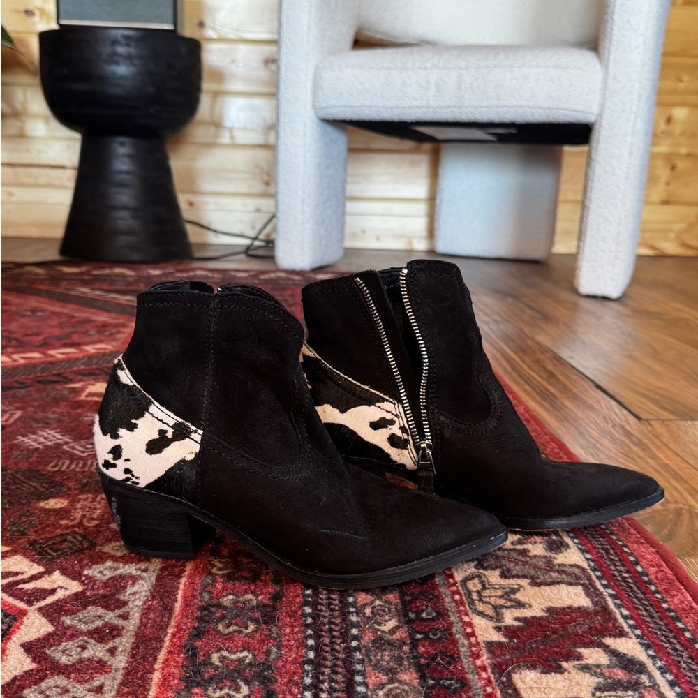 Black and Cowhide Dolce Vita Ankle Boots